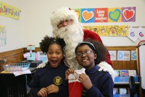 LaSalle - Christmas Project - Excited Third Graders and Santa
