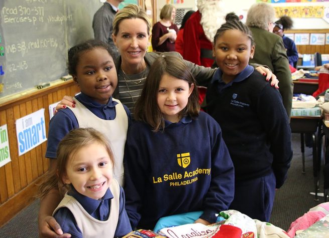 LaSalle - Christmas Project - Mary Jo Danella with several 3rd Grade Girls